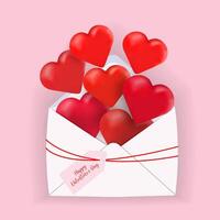 Envelope with big red hearts and a little tag Happy Valentine's day. Graphic design. vector