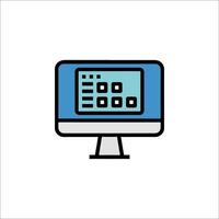 A computer monitor with a keyboard and mouse icon vector
