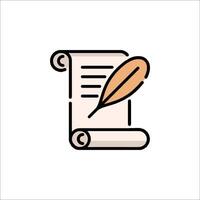 A scroll with a quill and a feather icon vector