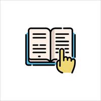A hand pointing at an open book icon vector