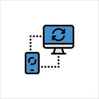 A computer and a phone connected to each other vector
