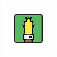 A green square with a yellow flame on it vector