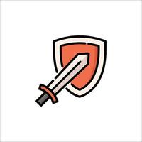 A sword and shield icon on a white background vector