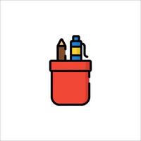 A red container with a pencil and a bottle of ink vector