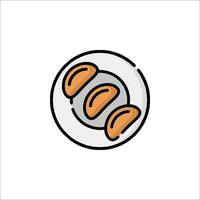 A plate with bread on it, and a line drawing of bread vector