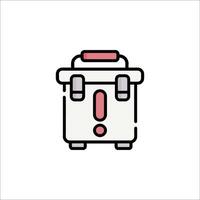 An icon of a suitcase with a red and pink sign vector