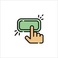 A hand pressing a button on a green square vector