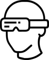 Worker using augmented reality glasses in industrial setting with copy space vector