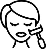 Woman using face roller on plain background copy space on right vector