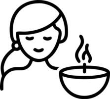 Woman enjoying a scented candle on plain background copy space on left vector