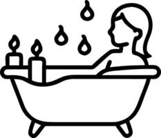 Woman enjoying a bubble bath with candles copy space on left vector