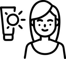 Woman applying sunscreen on plain background copy space on right vector