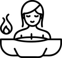 Woman enjoying a relaxing candlelit bath on plain background copy space on right vector