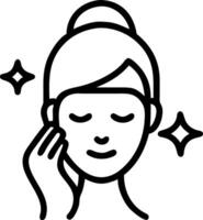 Woman doing facial mask with soft abstract elements copy space on right vector