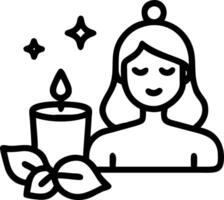 Woman enjoying a scented candle with bokeh lights copy space on right vector