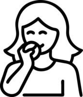 Woman enjoying a healthy snack on plain background copy space on right vector