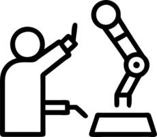 Technician calibrating automated machinery in high tech manufacturing plant vector