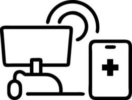Telemedicine equipment on glossy medical desk with copy space vector