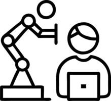 Supervisor overseeing automated production line with tablet vector