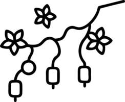 Soft abstract image of cherry blossoms with red lanterns hanging and copy space to the left vector
