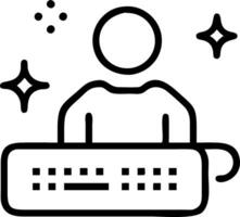 Soft abstract image of a person typing on a holographic keyboard with bokeh lights in the background representing Science Fiction Day with ample copy space vector