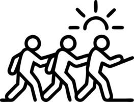 Soft abstract image of silhouettes of people hiking with sunrise and bokeh lights copy space above vector