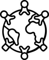 Soft abstract image of children holding hands around the globe with copy space above vector