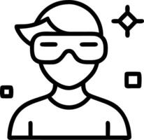 Soft focus image of a person wearing augmented reality glasses with holographic data floating around bokeh background and copy space. vector
