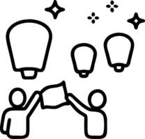 Soft focused image of people releasing sky lanterns with space for text on the side. vector