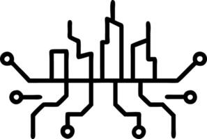 Soft abstract digital art of a city skyline blending into a circuit board pattern with bokeh lights representing Science Fiction Day with copy space vector