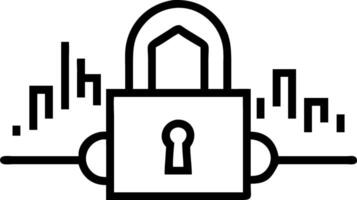 Silhouette of padlock over cityscape with bokeh lights and copy space vector