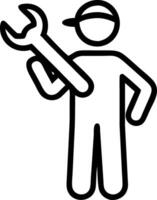 Silhouette of worker holding wrench against plain background with copy space vector