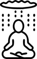 Silhouette of person practicing meditation under waterfall with copy space vector