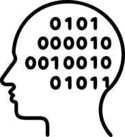 Silhouette of a thinker with binary codes flowing around on an abstract backdrop vector