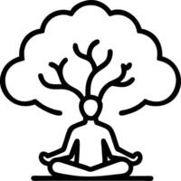 Silhouette of person meditating under tree with copy space vector
