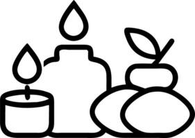 Plain background with arranged massage oils and candles copy space on side vector