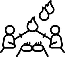 Plain background with group of friends roasting marshmallows over campfire copy space above vector