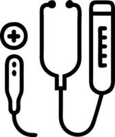 Plain white background with digital thermometer and stethoscope vector