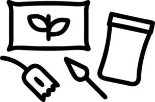 Plain white background with gardening tools and seed packets vector