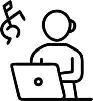 Musician composing music on laptop in urban setting with copy space vector