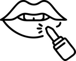 Person applying lip balm on glossy background copy space on right vector