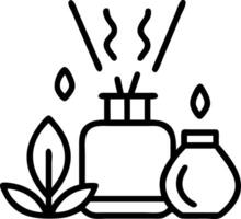 Plain background with arranged essential oil diffusers and plants copy space above vector