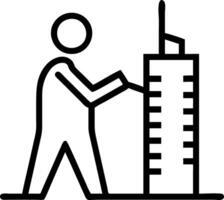 Plain background of an engineer performing structural analysis on a high rise building model with copy space vector