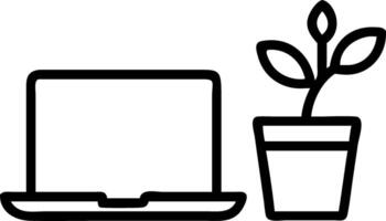 Plain background with a laptop and potted plant with space for text vector