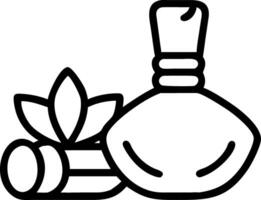 Plain background with arranged herbal compresses and massage oils copy space above vector