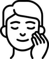 Man applying face moisturizer with macro close up copy space below vector