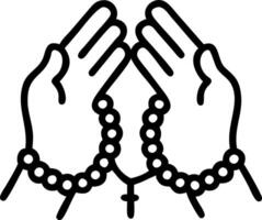Macro shot of prayer beads held between fingers with soft light and copy space above. vector