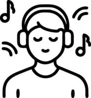 Man in park listening to music with calm expression vector