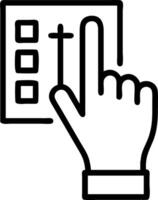 Macro shot of workers hand operating control panel with digital interface vector