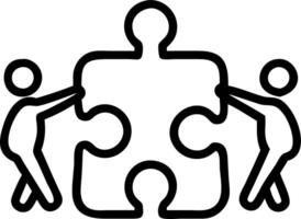Monochrome team silhouettes solving puzzle isolated on white background vector
